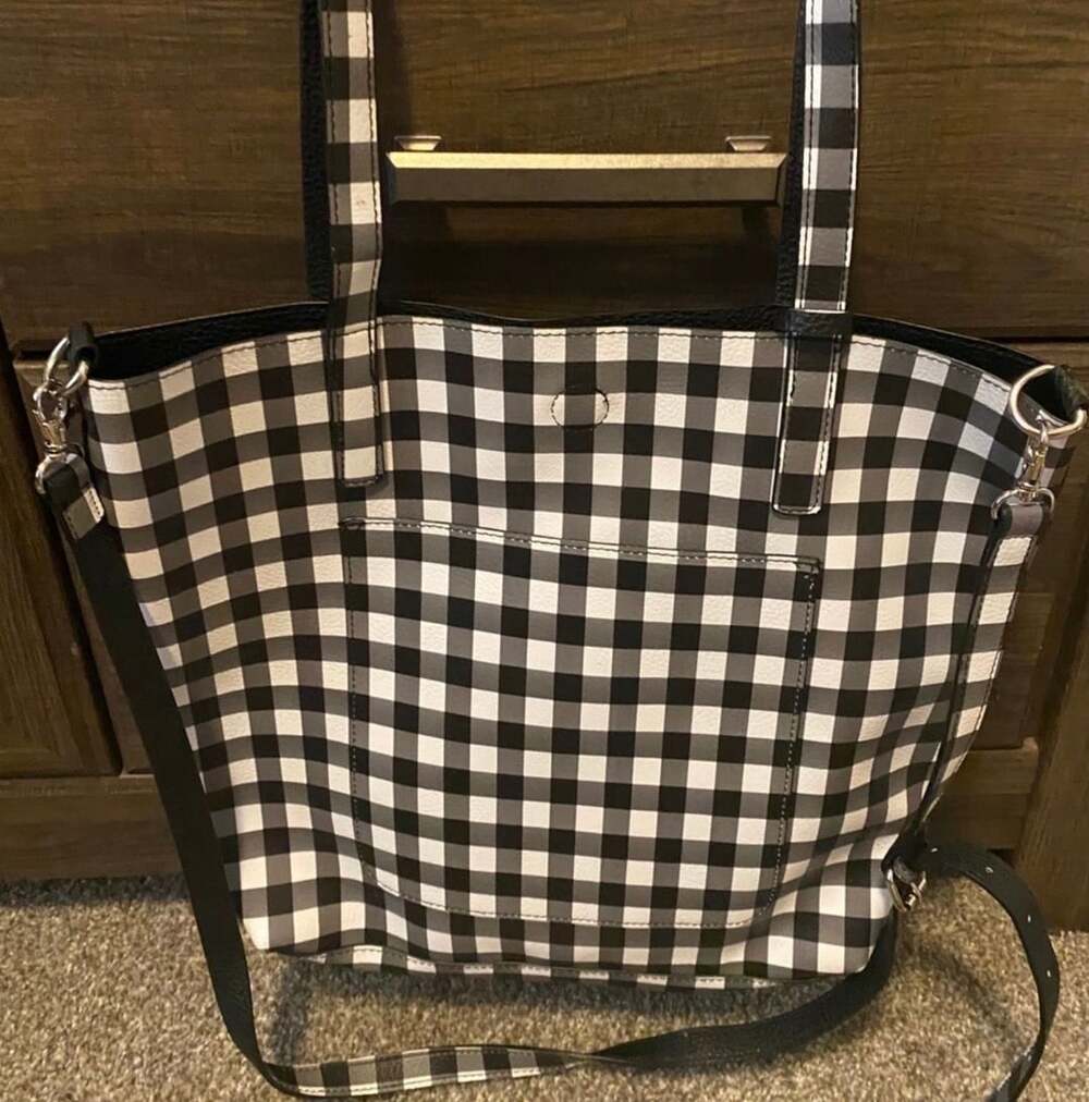 Black White Gingham Checkered Tote Bag With Strap